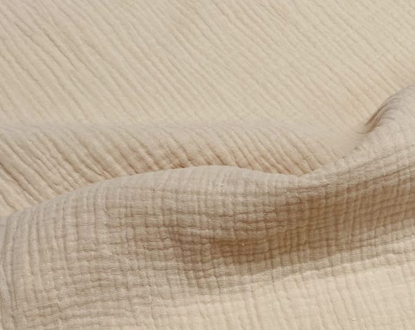 Beige Double Gauze MUSLIN 100% Cotton Fabric Curtains Fine Cheese Baby Cloth Linen Look Event Wedding Textile - 55"/140cm Wide