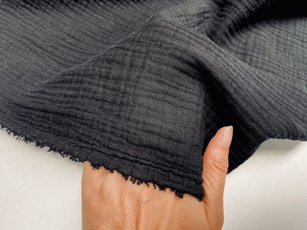 Black Double Gauze MUSLIN 100% Cotton Fabric Curtains Fine Cheese Baby Cloth Linen Look Event Wedding Textile - 55"/140cm Wide - Image 4