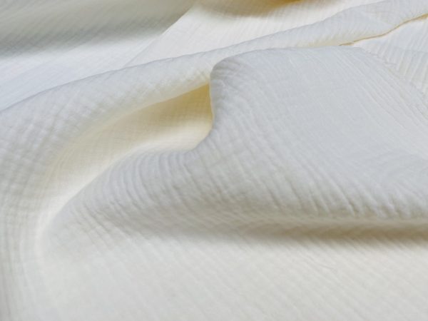 Cream Double Gauze MUSLIN 100% Cotton Fabric Curtains Fine Cheese Baby Cloth Linen Look Event Wedding Textile - 55"/140cm Wide