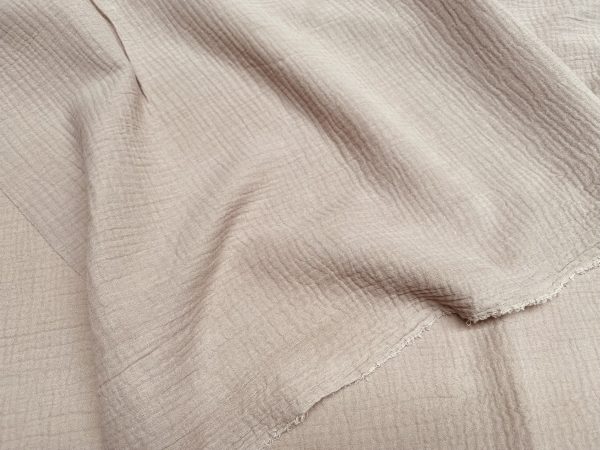 Dark Beige Double Gauze MUSLIN 100% Cotton Fabric Curtains Fine Cheese Baby Cloth Linen Look Event Wedding Textile - 55"/140cm Wide