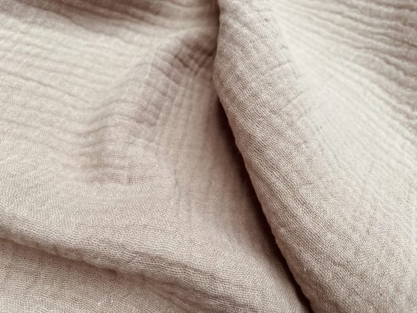Dark Beige Double Gauze MUSLIN 100% Cotton Fabric Curtains Fine Cheese Baby Cloth Linen Look Event Wedding Textile - 55"/140cm Wide - Image 2