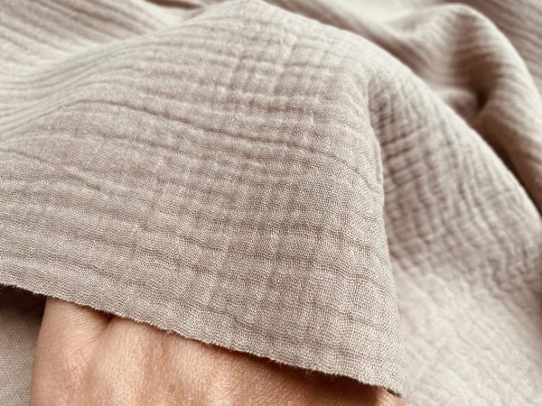 Dark Beige Double Gauze MUSLIN 100% Cotton Fabric Curtains Fine Cheese Baby Cloth Linen Look Event Wedding Textile - 55"/140cm Wide - Image 3