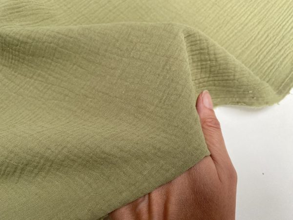 Khaki Green Double Gauze MUSLIN 100% Cotton Fabric Curtains Fine Cheese Baby Cloth Linen Look Event Wedding Textile - 55"/140cm Wide