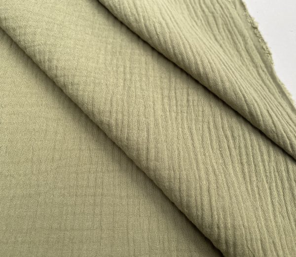 Khaki Green Double Gauze MUSLIN 100% Cotton Fabric Curtains Fine Cheese Baby Cloth Linen Look Event Wedding Textile - 55"/140cm Wide - Image 3