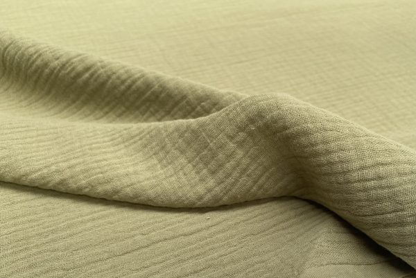 Khaki Green Double Gauze MUSLIN 100% Cotton Fabric Curtains Fine Cheese Baby Cloth Linen Look Event Wedding Textile - 55"/140cm Wide - Image 2