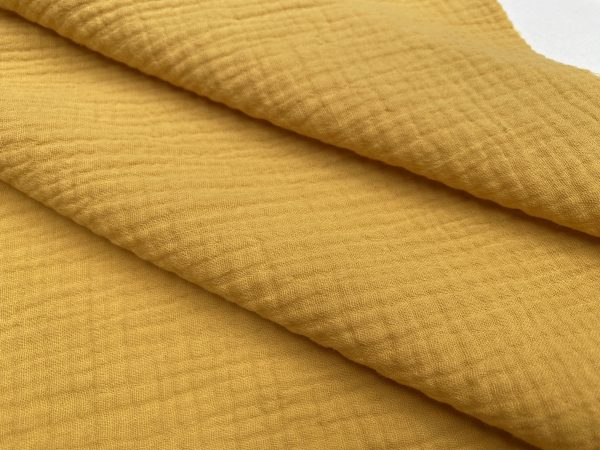 Mustard Double Gauze MUSLIN 100% Cotton Fabric Curtains Fine Cheese Baby Cloth Linen Look Event Wedding Textile - 55"/140cm Wide