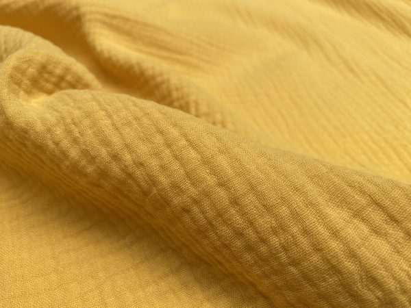 Mustard Double Gauze MUSLIN 100% Cotton Fabric Curtains Fine Cheese Baby Cloth Linen Look Event Wedding Textile - 55"/140cm Wide - Image 2