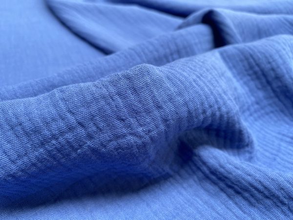 Royal Blue Double Gauze MUSLIN 100% Cotton Fabric Curtains Fine Cheese Baby Cloth Linen Look Event Wedding Textile - 55"/140cm Wide