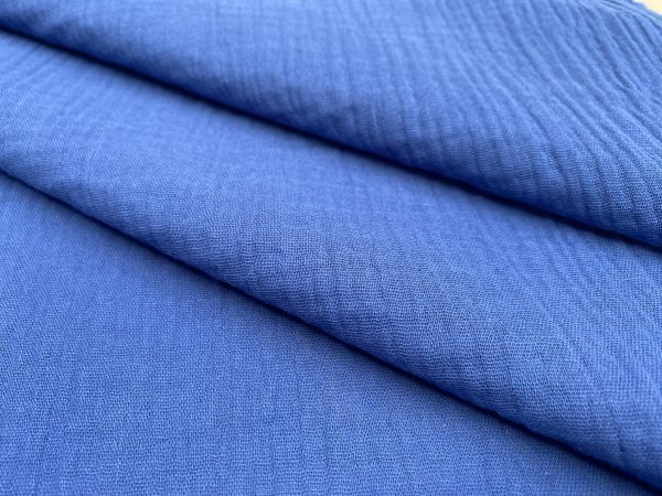 Royal Blue Double Gauze MUSLIN 100% Cotton Fabric Curtains Fine Cheese Baby Cloth Linen Look Event Wedding Textile - 55"/140cm Wide - Image 3