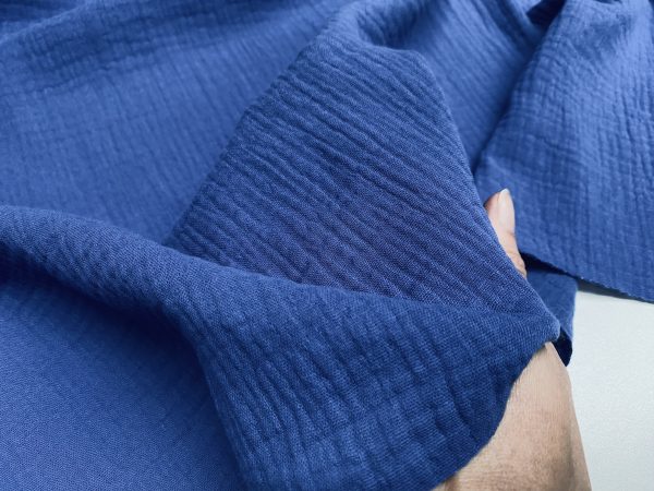 Royal Blue Double Gauze MUSLIN 100% Cotton Fabric Curtains Fine Cheese Baby Cloth Linen Look Event Wedding Textile - 55"/140cm Wide - Image 2