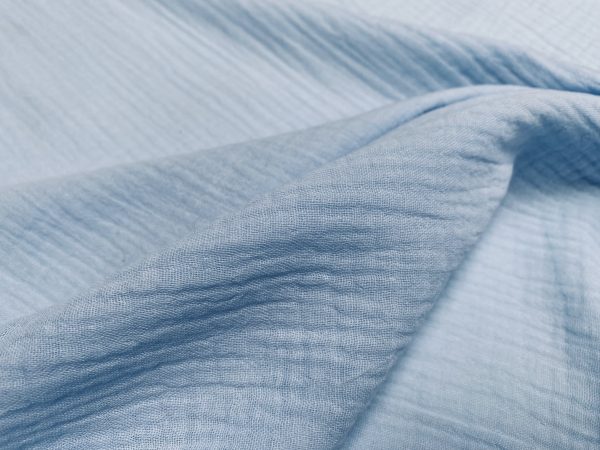 Sky Blue Double Gauze MUSLIN 100% Cotton Fabric Curtains Fine Cheese Baby Cloth Linen Look Event Wedding Textile - 55"/140cm Wide - Image 3