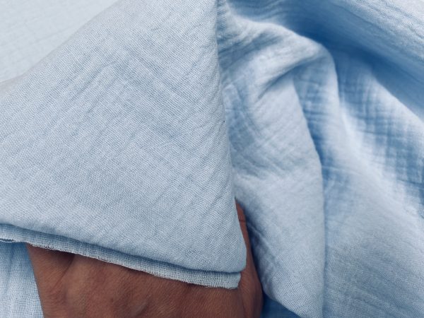 Sky Blue Double Gauze MUSLIN 100% Cotton Fabric Curtains Fine Cheese Baby Cloth Linen Look Event Wedding Textile - 55"/140cm Wide - Image 2