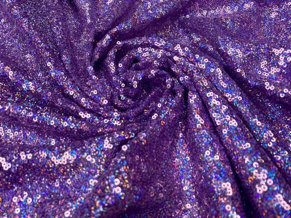 3mm Mini Sequins Fabric Material Stretch Mesh- 130cm or 51" wide - Sparkling Paillettes - Iridescent Lilac - Image 3