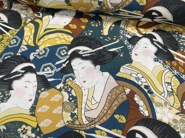 Geisha Faces Print Fabric Oriental Maiko Japanese Chinese Home Decor Curtains Upholstery Dress Material  - 140cm or 55" Wide - Image 3
