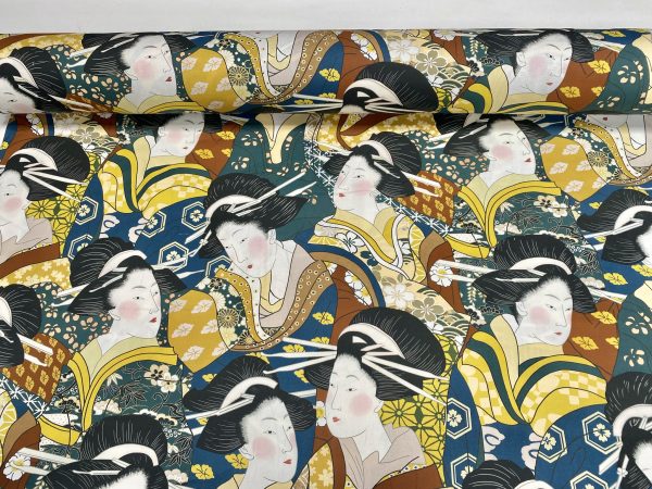 Geisha Faces Print Fabric Oriental Maiko Japanese Chinese Home Decor Curtains Upholstery Dress Material  - 140cm or 55" Wide - Image 4