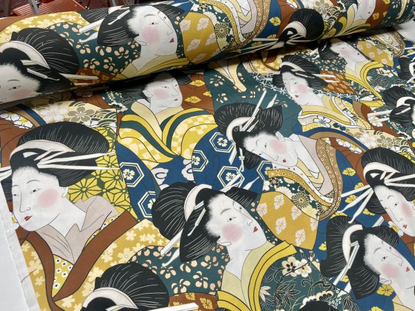 Geisha Faces Print Fabric Oriental Maiko Japanese Chinese Home Decor Curtains Upholstery Dress Material  - 140cm or 55" Wide - Image 7