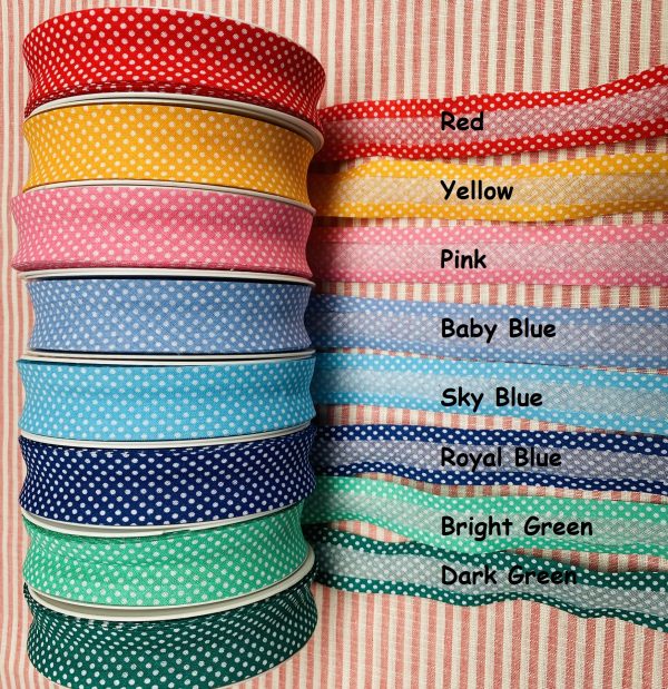 26mm Cotton Double Folded Bias Binding Ribbon Tape White Polka Dot - Image 2