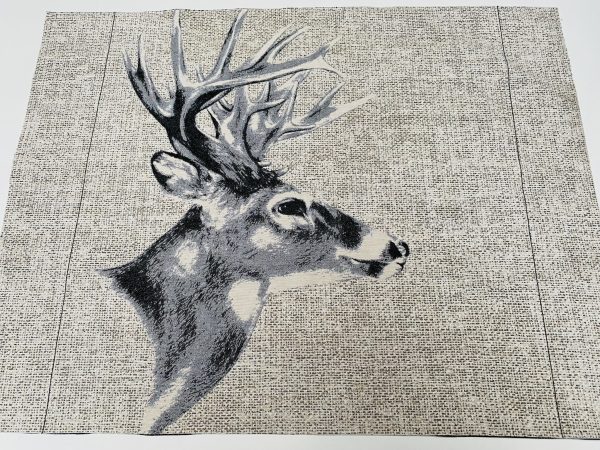 Stag Head Cushion PANEL Deer Gobelin Fabric Natural Linen Look Material Home Decor Upholstery Textile - 52cm x 53cm - Sold By The Panel - Image 3