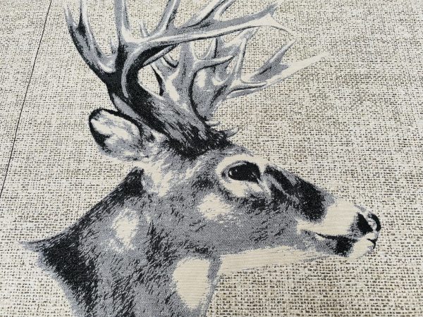 Stag Head Cushion PANEL Deer Gobelin Fabric Natural Linen Look Material Home Decor Upholstery Textile - 52cm x 53cm - Sold By The Panel