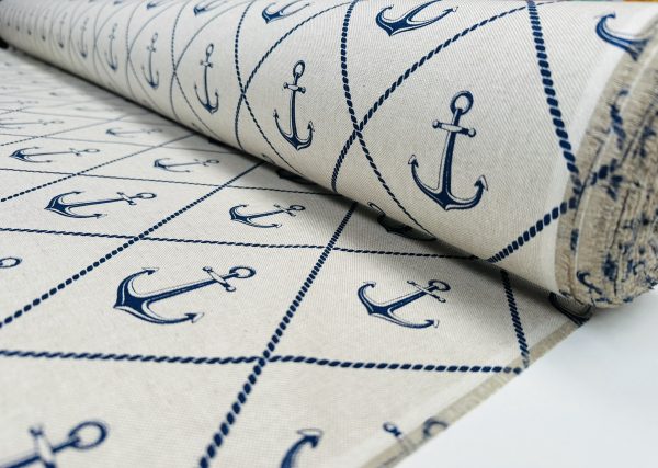 Nautical Mix & Match Fabric Collection Linen Look Marine Home Decor Curtain Upholstery Anchor Stripes Fish Material - 140cm or 55" Wide - Image 11