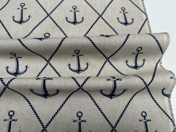 Nautical Mix & Match Fabric Collection Linen Look Marine Home Decor Curtain Upholstery Anchor Stripes Fish Material - 140cm or 55" Wide - Image 12