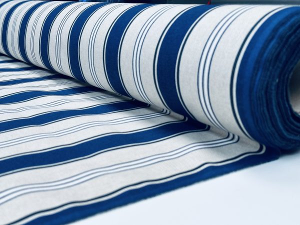 Classic Nautical Stripes Fabric Linen Look Marine Print - Curtain Upholstery Material - 140cm or 55" Wide - Blue and Cream, White Stripe - Image 4