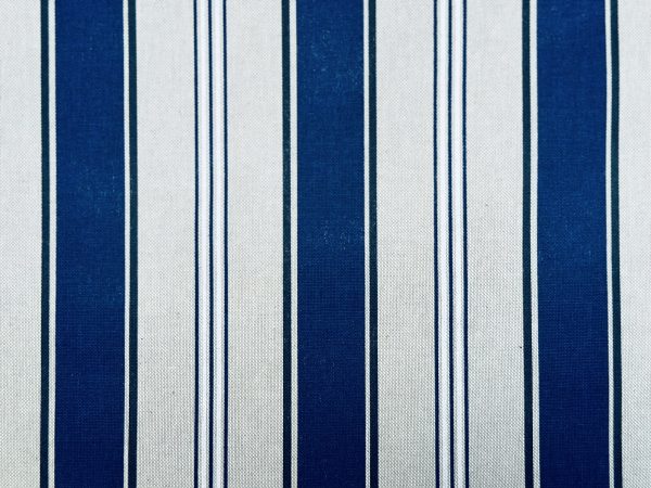 Classic Nautical Stripes Fabric Linen Look Marine Print - Curtain Upholstery Material - 140cm or 55" Wide - Blue and Cream, White Stripe - Image 2