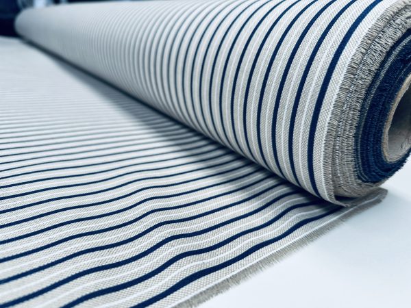 Nautical Candy Stripes Fabric Linen Look Marine Print - Curtain Upholstery Material - 140cm or 55" Wide - Blue and Cream, White Stripe - Image 6