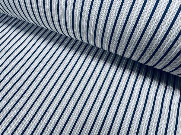 Nautical Candy Stripes Fabric Linen Look Marine Print - Curtain Upholstery Material - 140cm or 55" Wide - Blue and Cream, White Stripe - Image 5