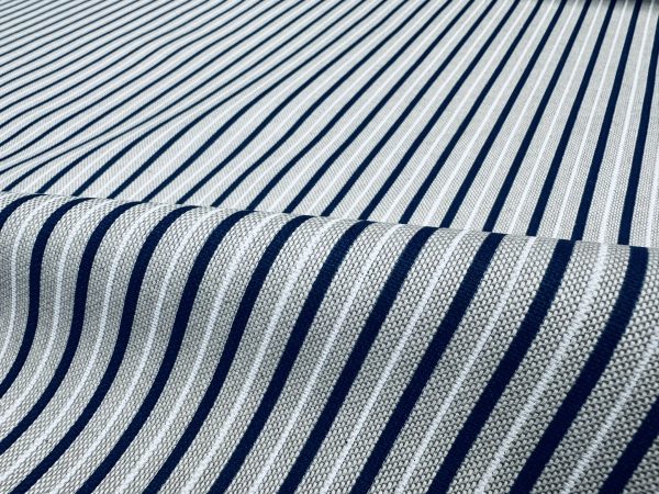 Nautical Candy Stripes Fabric Linen Look Marine Print - Curtain Upholstery Material - 140cm or 55" Wide - Blue and Cream, White Stripe - Image 3