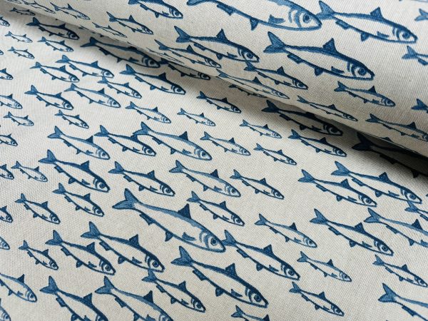 Sardine Fish Fabric Linen Look Marine Print - Curtain Upholstery Material - 140cm or 55" Wide Canvas - Image 6