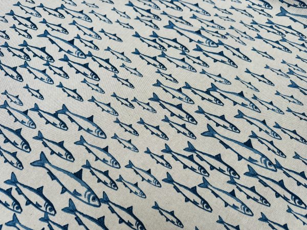 Sardine Fish Fabric Linen Look Marine Print - Curtain Upholstery Material - 140cm or 55" Wide Canvas - Image 5