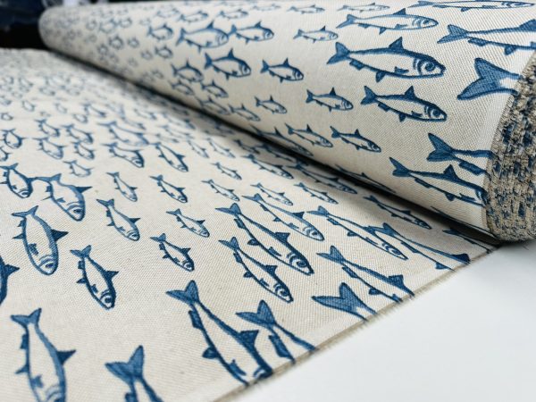 Sardine Fish Fabric Linen Look Marine Print - Curtain Upholstery Material - 140cm or 55" Wide Canvas - Image 4