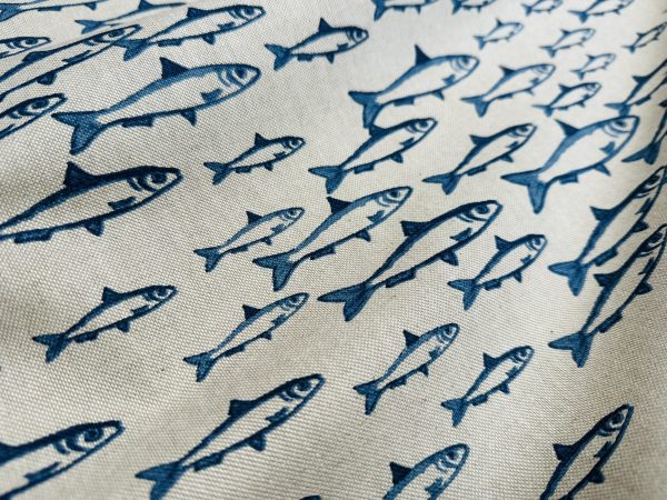 Sardine Fish Fabric Linen Look Marine Print - Curtain Upholstery Material - 140cm or 55" Wide Canvas - Image 3