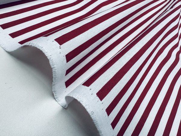 Red Stripes Nautical Teflon Coated Fabric Home Decor Upholstery Marine Water Resistant Material - 140cm or 55" Wide