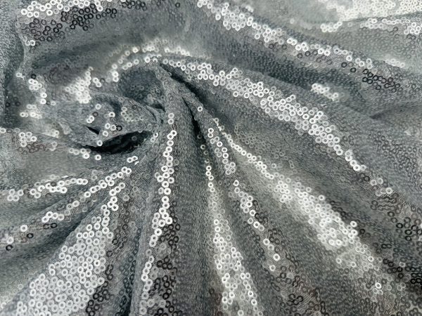3mm Mini Sequins Fabric Material - 1 way stretch - 130cm or 51" wide - Matte Silver - Image 2