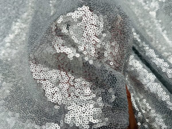 3mm Mini Sequins Fabric Material - 1 way stretch - 130cm or 51" wide - Matte Silver