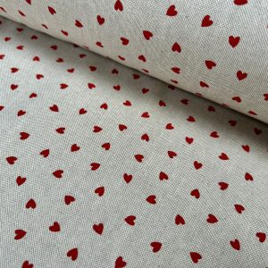 Little Red Love Hearts Fabric Linen Look Home Decor Upholstery Curtain Christmas Culla Material - 55"/140cm Wide Canvas