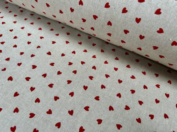 Little Red Love Hearts Fabric Linen Look Home Decor Upholstery Curtain Christmas Culla Material - 55"/140cm Wide Canvas - Image 5