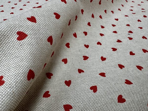 Little Red Love Hearts Fabric Linen Look Home Decor Upholstery Curtain Christmas Culla Material - 55"/140cm Wide Canvas - Image 4