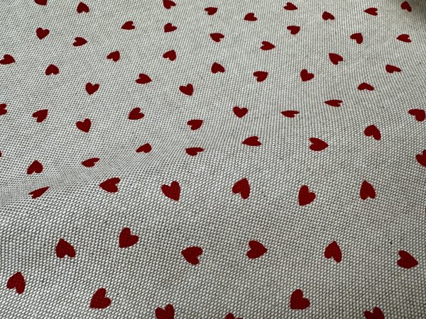 Little Red Love Hearts Fabric Linen Look Home Decor Upholstery Curtain Christmas Culla Material - 55"/140cm Wide Canvas - Image 2