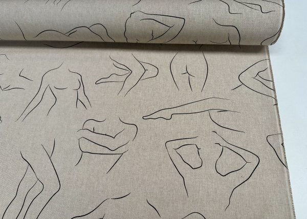Nude Body One-Line Print Fabric Naked Poses Linen Look 55"/140cm Wide Canvas for Home Decor Upholstery Curtains Dressmaking - Image 7