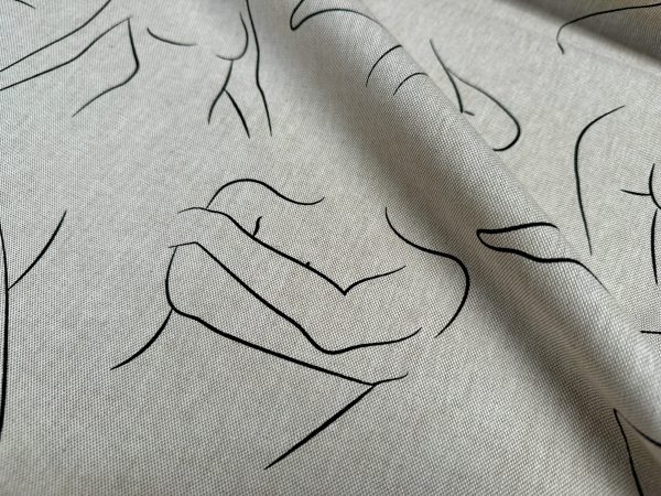 Nude Body One-Line Print Fabric Naked Poses Linen Look 55"/140cm Wide Canvas for Home Decor Upholstery Curtains Dressmaking - Image 2