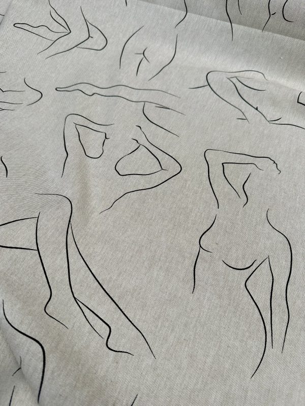 Nude Body One-Line Print Fabric Naked Poses Linen Look 55"/140cm Wide Canvas for Home Decor Upholstery Curtains Dressmaking