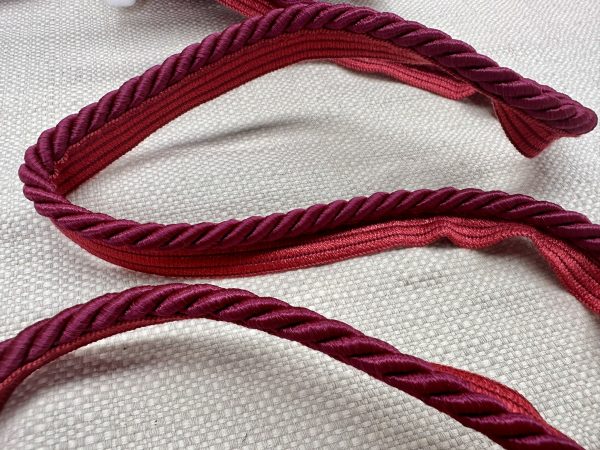 Dark Maroon Flanged Piping Cord Twisted Rope Trim Home Decor – Pillow Cushion Curtains Edge Trimming Upholstery – 7mm Wide – ANY LENGTH