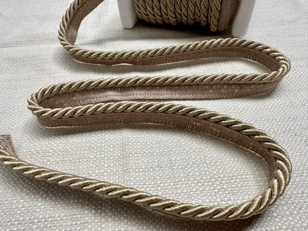 Gold Beige Flanged Piping Cord Twisted Rope Trim Home Decor – Pillow Cushion Curtains Edge Trimming Upholstery – 7mm Wide – ANY LENGTH