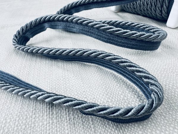 Grey Flanged Piping Cord Twisted Rope Trim Home Decor – Pillow Cushion Curtains Edge Trimming Upholstery – 7mm Wide – ANY LENGTH