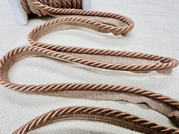 Light Beige Flanged Piping Cord Twisted Rope Trim Home Decor – Pillow Cushion Curtains Edge Trimming Upholstery – 7mm Wide – ANY LENGTH
