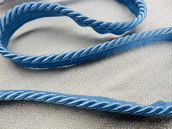Light Blue Flanged Piping Cord Twisted Rope Trim Home Decor – Pillow Cushion Curtains Edge Trimming Upholstery – 7mm Wide – ANY LENGTH