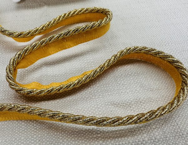 Gold Metallic Flanged Piping Cord Twisted Rope Trim Home Decor - Pillow Cushion Curtains Edge Trimming Upholstery - 7mm Wide - ANY LENGTH
